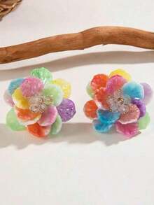 1 Pair Fashionable Sweet Acrylic Flower Stud Earrings, Elegant Crystal Earrings For Vacation, Casual And Daily Wear - Hoa tai - Xem 2