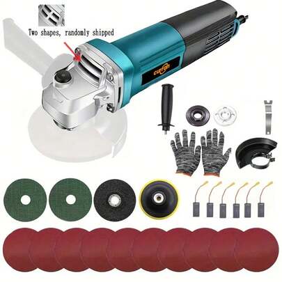 1 Juego, Con Accesorios, Esmeriladora Angular, Afiladora, Máquina Pulidora, Esmeriladora Manual, 110v, Herramienta Eléctrica Industrial, Pulidora De Autos, Juego Completo De Accesorios, Molienda De Metal Y Piedra Con