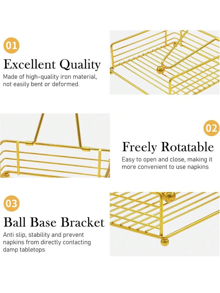 北欧金属餐巾架，铁质纸巾盒支架，适用于厨房、餐桌、咖啡馆和餐厅 - 金色 - 查看 4