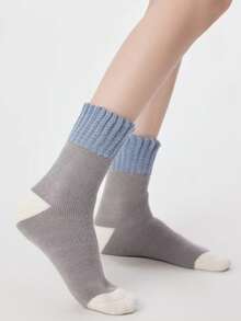 3 Pairs Women's Solid Color Thick Thermal Lined Warm Breathable Crew Socks, Cozy Socks