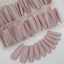Colored Coffin Press On Nails Long Ballerina False Fake Nail Tips Full Cover Manicure Design Acrylic Nails 100pc For Women Teen FFgirls (Khaki){Inchcolor_nameinch:InchKhakiinch} - 卡其色 - 查看 2