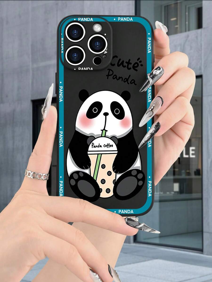 Lujo Ligero, Estilo y BellezaCubierta de Panda CuteFunda de Teléfono de Textura Mate Negra, Compatible con 17PROMAX, 17PRO, 17Air, 17, 16PROMAX, 16PRO, 15PROMAX, 15PRO y Todos los Modelos, Im - Negro - Ver 1