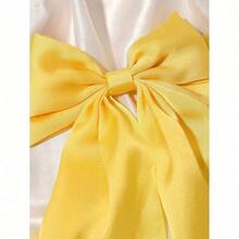 1pc Solid Color Satin Hair Clip With Ribbon Streamers And Large Bowknot, Versatile Hair Accessory For Women Valentine's Day Claw Clips Hair Claws Hair Barrettes, School Stuff, Elegant, College, Winter Outfit For Women, Bows, Cute - 黃色 - 查看 5