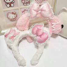 Sanrio Diadema de estilo dulce y de moda Sanrio Kuromi My Melody, diadema de peluche de anime lindo con estilo de princesa, incluye accesorios, suministros para el dormitorio y el baño para volver a la escuela, accesorios para el cabello