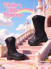 1 Paar Mädchen Mode Overknee Stiefel, Kinder Leder Absatz Plateau Stiefel mit Reißverschluss hinten, geeignet für Schule, Party, Urlaub, Lässig Tragen - Schwarz - Übersicht 3