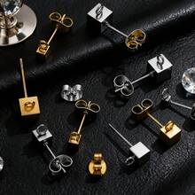 10-Piece Set Of 304 Stainless Steel 18K Gold-Plated Square Stud Earrings In 2/3/4/5mm Sizes With Dangling Globe-Shaped 4mm Earrings. Women's Stainless Steel Jewellery Stud Earrings. DIY Earring Accessories. Jewellery Making Components. - Multicolor - View 4