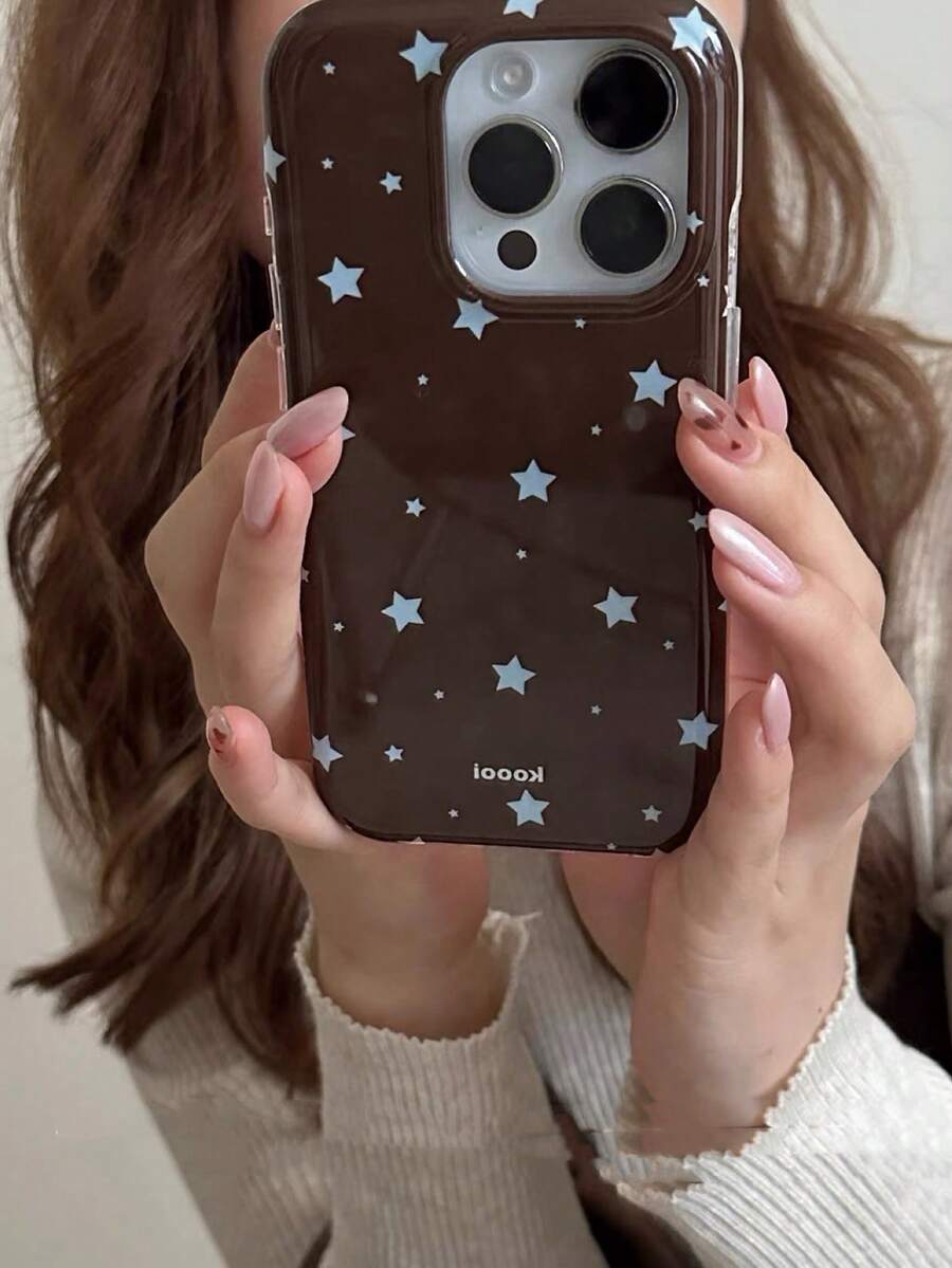 星形复古黑棕色玳瑁纹手机壳，兼容 16 Pro Max、Apple 15、新款14、12 Pro、13 Pro Max，女士防摔保护套