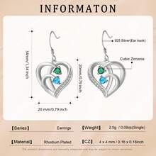 1pc Personalized Women's Birthstone Earrings, Customizable Multiple Birthstones Earrings, Christmas Gift, Birthday Gift - Silver - View 3