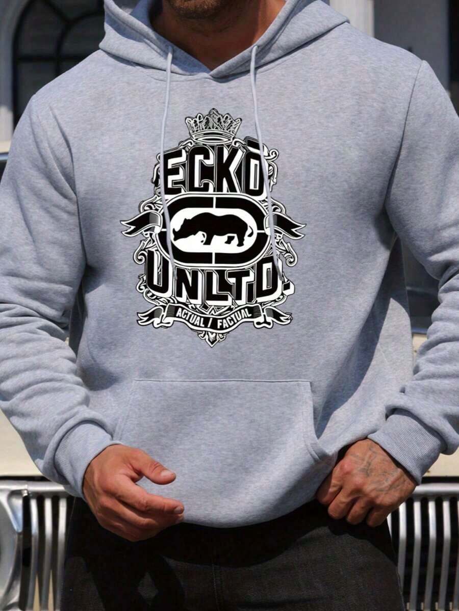 Hombre 003 Chaqueta de hombre ECKO UNLTD con gráfico - Negro casual con capucha con cordón, manga larga, ajuste regular, , ropa de otoño e invierno, ropa de calle casual Impresión de letra - Gris - Ver 1