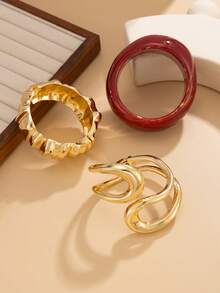 1件/3件/套 几何夸张镂空大水滴金属开口手镯，奢华，适合婚礼、派对、度假、日常休闲、街拍、假日派对、女士、情侣、节日、生日等场合，百搭熔岩不对称条纹手镯礼品 - 手鐲 - 查看 7