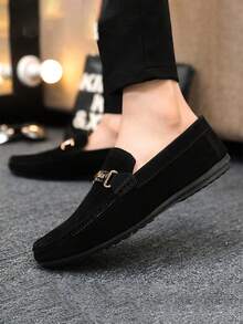 1 双男士乐福鞋，2025 新款套脚休闲驾车鞋，透气软底，纯色布面鞋，平底防滑，正式商务轻便莫卡辛鞋（尺码偏小，建议选大一码） - 黑色 - 查看 2