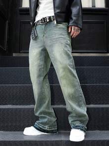 修身弹力牛仔裤，做旧水洗棉质牛仔裤，百搭时尚；斜插口袋水洗牛仔裤，轻便商务休闲款，百搭；直筒休闲牛仔裤，纽扣拉链设计，适合所有季节 - 綠色 - 查看 4