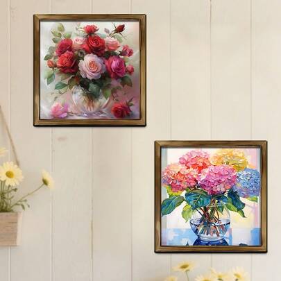 1 Piece Of Spring Floral Oil Painting Wooden Frame Sign, Double-Layer Wooden Board, Suitable For Bedroom, Living Room Tabletop, Outdoor Party Decoration, Spring Gifts, And Can Also Be Used For Wall Hanging Decoration