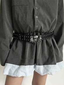 女士设计师腰带，高品质奢华品牌朋克哥特铆钉黑色牛仔裤，男女通用腰带，男士爪形骷髅扣腰带 - 彩色 - 查看 4