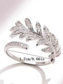 1 Peça Anel de Folha de Zircônia Cúbica Elegante e de Alta Qualidade, Ajustável para Mulheres, Adequado para Casamento e Eventos Formais