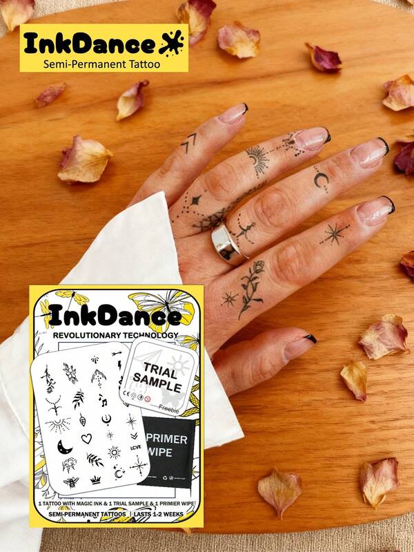 1 Kit "Abeille, Lune, Doigt" Tatouages Révolutionnaires, Tatouages Semi-Permanents, Petits, Tatouages Temporaires, Faux Tatouages, Résistants à l'Eau, Apparence de Vrai Tatouage, À Base de Plantes, Tatouage, X048