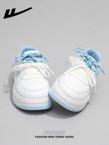 1 Pair WARRIOR Women's Thick Sole Lace-Up Soft Bottom Casual Shoes, Low-Top Outdoor Flat Shoes, Round Toe Low Heel Non-Slip Solid Color Elegant Soft Bottom Hiking Shoes, Suitable For Students, Graduation Photos, Flat Shoes, Low-Top Leather Sports Skateboard Shoes