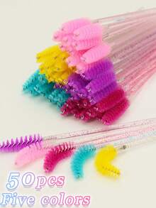 50 piezas Varitas desechables mini para máscara, set de aplicadores de maquillaje, cepillo negro para alargar pestañas, herramientas de maquillaje ligeras y multicolor precisas, cepillo rizado para máscara, aplicador duradero y cómodo para extensión de pestañas - Multicolor - Ver 2