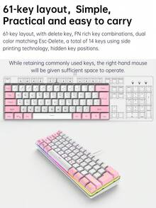 Tastiera cablata K401 con sensazione meccanica, 61 tasti, retroilluminazione RGB, adatta per computer e uffici