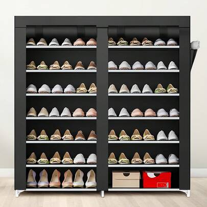 LOVEWE 7-Layer Non-Woven Shoe Cabinet (Double Row), Large Capacity + Dust Cover For Dorm/Home/Entrance