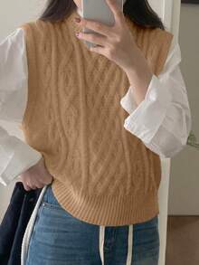 Vielseitiger und modischer Damen Braun Rundhals Ärmellose Pullunder, Süßes Sommer Top, Neue Damen Herbst 2025, Stilvoller Lässig Ausgehpullunder, Y2K 2000er Jahre Stil Pullunder, Valentinstag, Weihnachtsparty