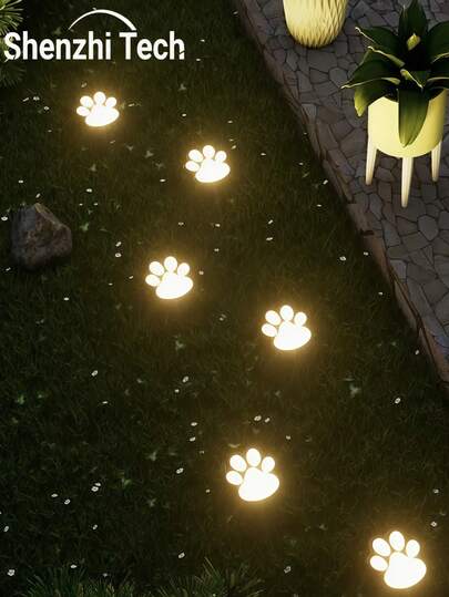 4pcs Solar Paw Print Lights, Suitable For Lawns, Solar Garden Lights, Outdoor Cat And Dog Passage Lights, Warm White LED Street Lights, Suitable For Yards, Gardens, Passages And Lawns, And Also Very Suitable For Gifting.