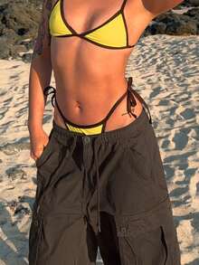 Baggy Cargo Pants For Women High Waist Wide Leg Baggy Shorts Y2K Casual Athletic Lightweight Hiking Capri Shorts With Pockets - màu nâu - Xem 9