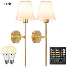 2 luminárias de parede recarregáveis, lâmpadas removíveis e com controle remoto, cores RGB ajustáveis e 3 temperaturas de cor, luzes de parede sem fio para sala de estar, quarto, cabeceira, escadas, iluminação interna