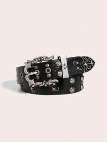Studded Belt Women Men Y2K Belt Metal Punk Rock Style Rivet Faux Leather Belts With Rivet Pants Fall, Autumn, Halloween Autumn-Winter Accessories,Suitable Teens, Youth,Men,Casual, Outdoor, Athletic, Vacation, Graduation Gifts, Birthday, Daily Wear - 黑色 - 查看 1