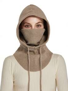 1顶男女通用加厚羊毛衬里拉法帽，带系带，针织保暖颈套面罩护耳帽，适合骑行，秋冬季 - 彩色 - 查看 12