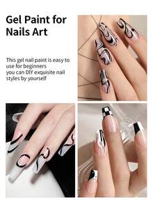 RS NAIL Crema de pintura de uñas sólida RSNAIL en negro y blanco para dibujar, pintar flores y arte de uñas para salón y hogar, manicura DIY que se retira con remojo y cura con luz UV