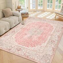 Pink Rug 3x5,Washable Area Rugs For Bedroom Living Room Kitchen Entryway,Small Boho Vintage Bohemian Distressed Non Slip Carpet,Blush - 粉色 - 查看 12