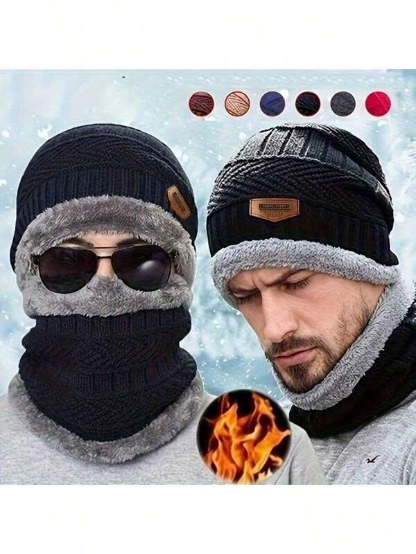 2pcs Men's Winter Warm Knit Hat And Scarf Set - Thick Heavy Duty Beige/Black/Gray/Blue/Navy - Machine Washable For Skiing, Snowboarding, Outdoor Cold Weather - Men's Warm Winter Hat And Scarf - Ideal Christmas And New Year Gift - Soft Textile Material, Comfortable And Durable - Suitable For Skiing And Winter Sports - Fashionable And Practical Winter Accessory