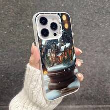 Una funda para teléfono diseñada con bolas de nieve y casas temáticas navideñas, también adecuada para Halloween, moderna y linda, compatible con Apple  16, 15, 14, 13, 12, 11 Pro Max, Pro Plus y 16E. - Colores mixtos - Ver 6