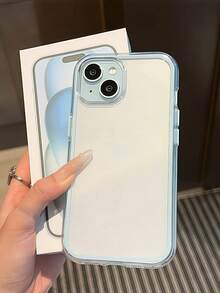 高端质感的智能时尚手机壳，三合一加厚硬质材质，炫彩纯色边框，个性创意粉色、白色、黑色、蓝色、绿色，极简简约防摔全覆盖透明感炫彩手机壳兼容防水防震防摔防刮 - 藍色 - 查看 5