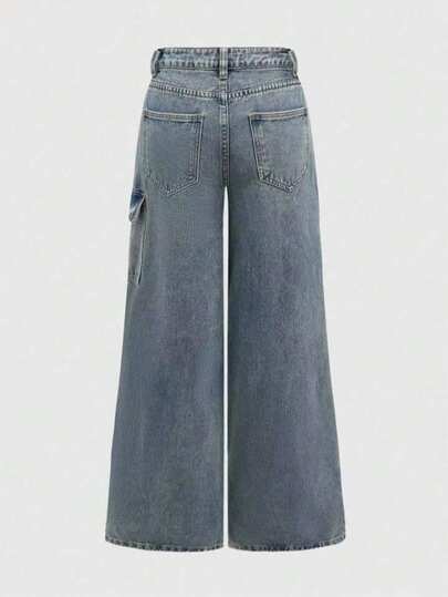 Quần ống rộng denim nữ thiết kế nơ thắt dây, kiểu dáng thường ngày, thích hợp cho mùa xuân.