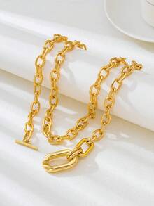 1 件时尚银色金属链多层项链，创意粗链设计，适合派对和日常佩戴 - 銀色 - 查看 10