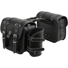 サイドバッグ バイク用 サドルバッグ 汎用 高密度レザー製 防水 99％車種対応 ペアセット 左右セット南京錠付き ドリンクホルダー付属 小物入れ ツーリング 大容量 取り付け簡単 金具防錆 荷物収納 通勤/通学/ショートツーリング ブラック - ブラック - チェックする 10