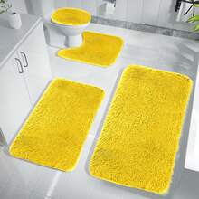4PCS Premium Bathroom Rug Set – Ultra Soft Non-Slip Bath Mats, Super Absorbent & Quick-Dry, Machine Washable , Plush Shaggy Toilet Carpet,  Perfect For Bath, Shower, Tub Floor,Toilet Floor - 黃色 - 查看 3