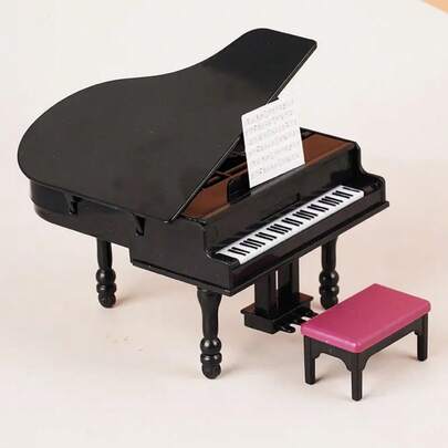 1:12 Escala Mini Piano Accesorio de Casa de Muñecas con Banco, Piano y Silla Modelo Realista - Réplica de Plástico Negro de Alta Calidad, Artesanía de Resina Duradera, Decoración del Hogar, Adorno de Oficina, Accesorio de Instrumento Musical, Diseño Realista Adecuado para Escenario de Casa de Muñecas, Regalo de Cumpleaños, Accesorios de Fotografía, Miniatura de Casa de Muñecas, Perfecto para Amantes de la Música, Muebles de Micro Jardín de Estilo Rústico, Excelente para Maceta Exterior y Accesorio de Escritorio de Oficina en el Hogar