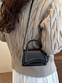 Tas Tangan Mini Wanita, Tas Tote Mini Ringan dan Portabel, Tas Kecil Warna Solid dengan Penutup, Tas Selempang Bahu, Tren Musim Panas 2025 Terbaru - Hitam - View 2