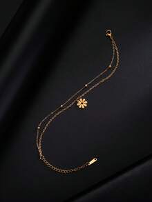 1pc Stainless Steel Women's Bow & Flower Chain Bracelet, Fashionable, Sweet And Minimalist, Suitable For Daily Wear - Bracelet - View 13