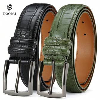 DOOPAI Herrbälte med nålspänne, krokodilmönster - 2-pack, casual herrbälte - perfekt bälte för dagligt bruk, klassiskt läderbältesset för män - enkelspänne, hållbart och snyggt för dagligt bruk, perfekt present
