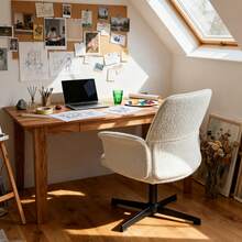 Meubles Cosy 現代辦公椅，採用圈絨面料，彎木框架，高度可調節，360°旋轉，符合人體工學，舒適美觀，聖誕裝飾款，白色，尺寸：62.5 x 59.5 x 81-93 厘米 - 白色 - 查看 5