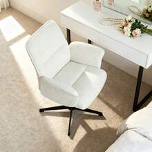 Meubles Cosy Modern Dressing Table Chair In Bouclé Fabric, Wooden Frame, Adjustable Height And 360° Swivel, White Upholstery, Ideal For The Bedroom Or Makeup Area, 62.5 X 59.5 X 81-93 Cm - White - View 2