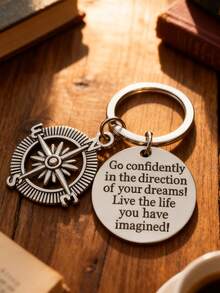 1pc Stainless Steel Compass Keychain, Multifunctional Backpack Pendant, Unisex, Creative Practical Small Gift, Suitable For Friends Birthday And Souvenirs - Multicolor - View 6