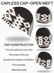 二合一针织帽配长卷发假发，女士假发帽，带假发的帽子，冬季保暖无缝发饰 - 彩色 - 查看 10