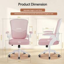 GartistGo Ergonomic Office Desk Chair With Flip-Up Armrests, Mid-Back Mesh Chair With Lumbar Support, Adjustable Height & Storage Backrest, Comfortable Computer Chair For Home Office - Pink - View 4