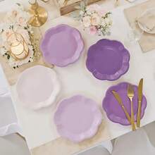 10 piezas/20 piezas/40 piezas/50 piezas, Plato de papel en forma de abanico con degradado de color púrpura lavanda, plato decorativo desechable/plato de postre de 7 pulgadas, adecuado para el Día de San Valentín, bodas, despedidas de soltera, suministros para fiestas de Navidad (Púrpura) - Morado - Ver 4