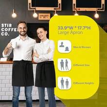 18英寸黑色三口袋防水腰围裙，男女通用服务员/侍应生围裙 - 黑色 - 查看 2